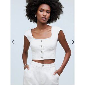 Madewell White Button-Up Crop Top
